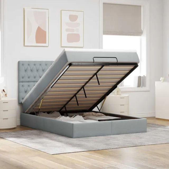 vidaXL Ottoman bed met matras 140x190cm stof lichtgrijs grijs