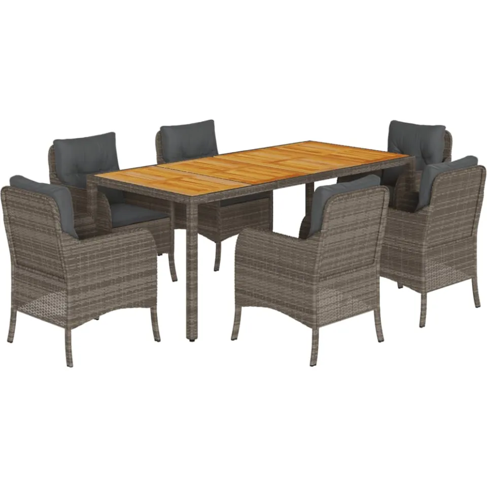 vidaXL 7-delige Tuinset met kussens poly rattan grijs