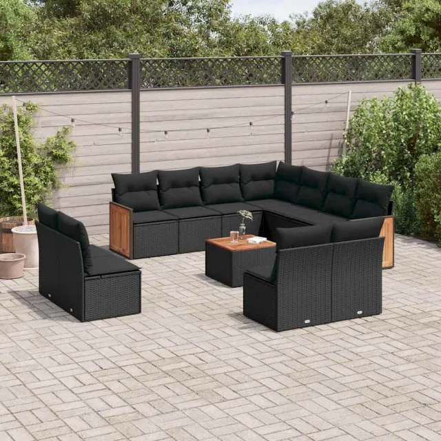 vidaXL 12-delige Loungeset met kussens poly rattan zwart, foto 2