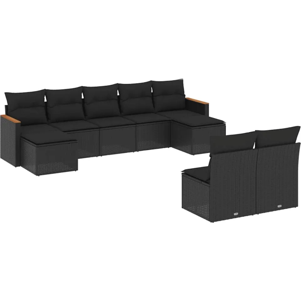 vidaXL 9-delige Loungeset met kussens poly rattan zwart, foto 3