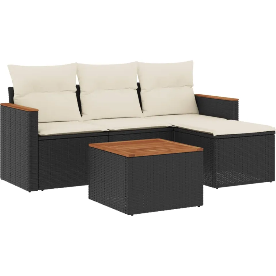 vidaXL 5-delige Loungeset met kussens poly rattan zwart, foto 3