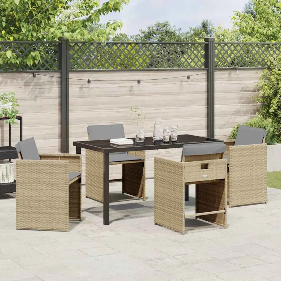vidaXL Tuin eettafelset 5 st Beige poly rattan, foto 3
