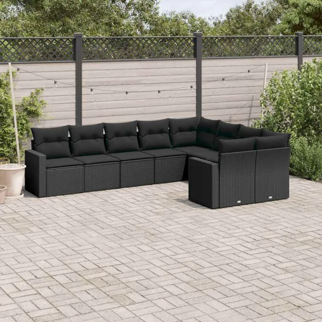 vidaXL 9-delige Loungeset met kussens poly rattan zwart, foto 2