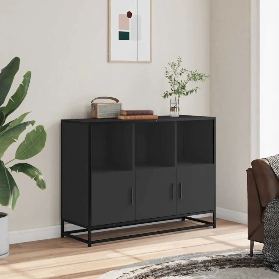 vidaXL Dressoir 100x35x76 cm bewerkt hout zwart, foto 2