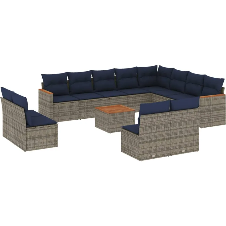 vidaXL 13-delige tuinbankset met kussens, grijs polyrotan, foto 3