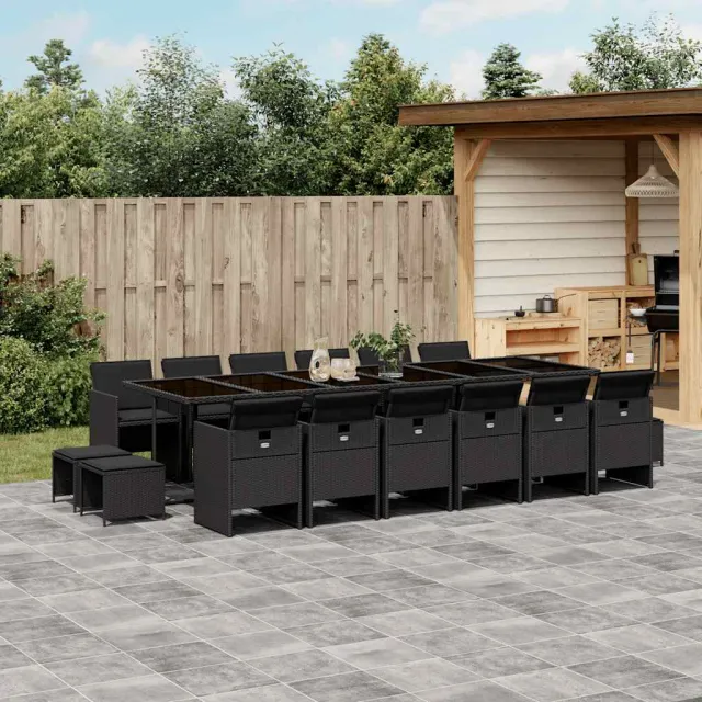 vidaXL 17-delige Tuinset met kussens poly rattan zwart, foto 2