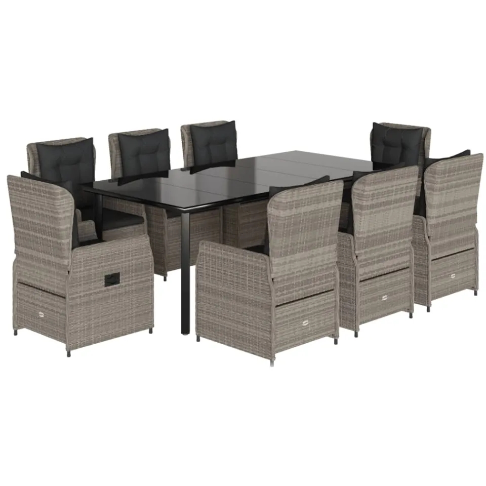 vidaXL 9-delige Tuinset met kussens poly rattan lichtgrijs grijs, foto 3