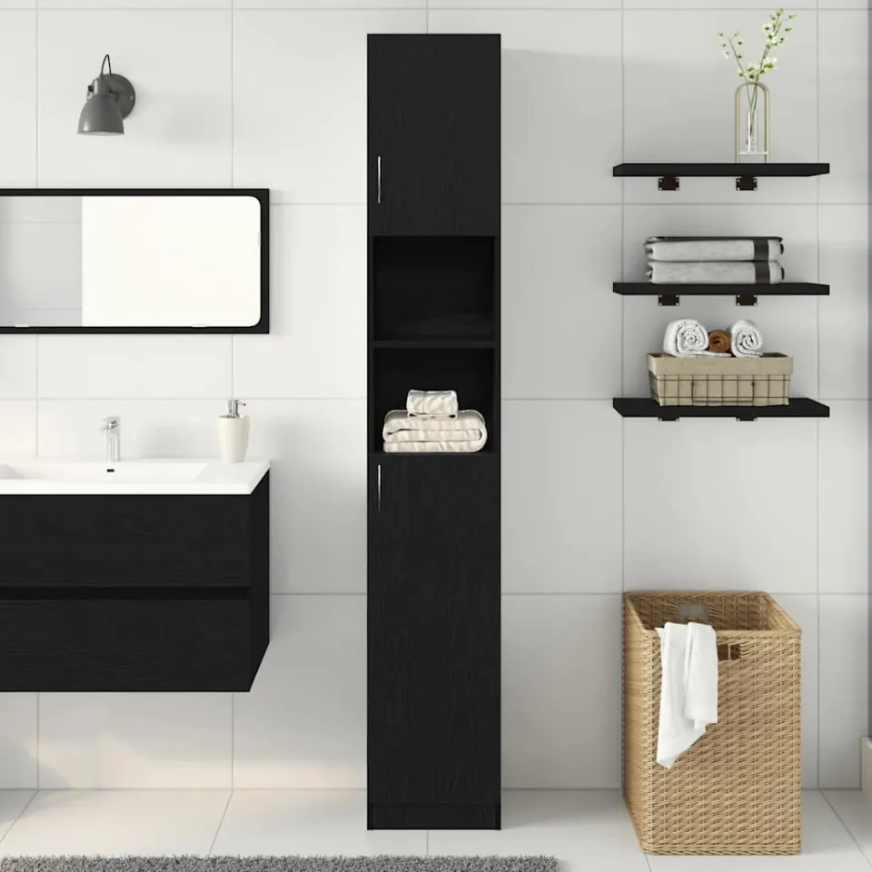 vidaXL Badkamerkast 32x25,5x190 cm spaanplaat zwart eikenkleurig, foto 3