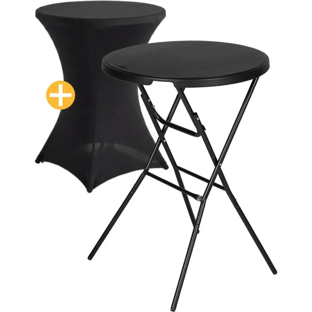 Tristar Statafel - Bartafel - 1 Stuk - 80x110 cm - Opvouwbaar - Partytafel - Metalen Frame - Inclusief Tafelrok - Zwart - TA-0876