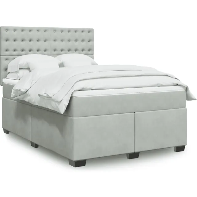 vidaXL Boxspring met matras fluweel lichtgrijs 140x200 cm grijs