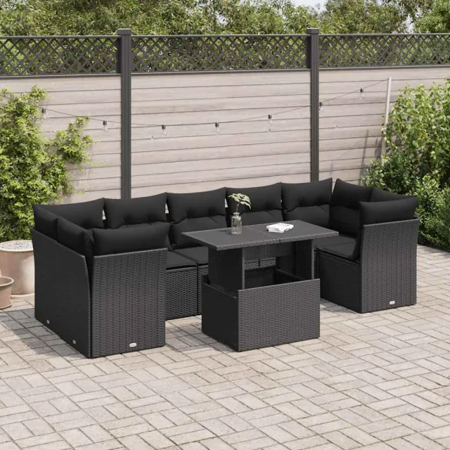 vidaXL 8-delige Loungeset met kussens poly rattan zwart, foto 2