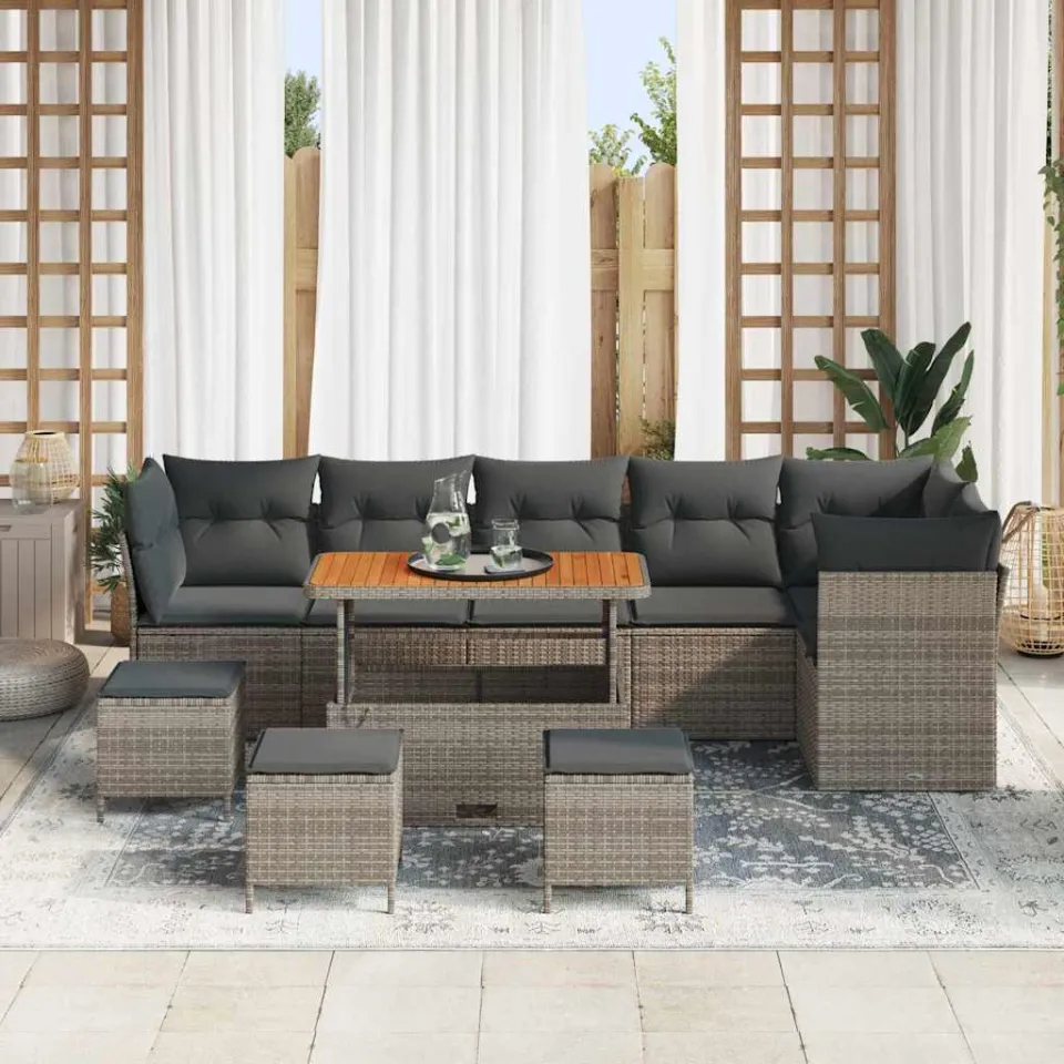 vidaXL Tuinbankenset 10 st Grijs poly rattan, foto 3
