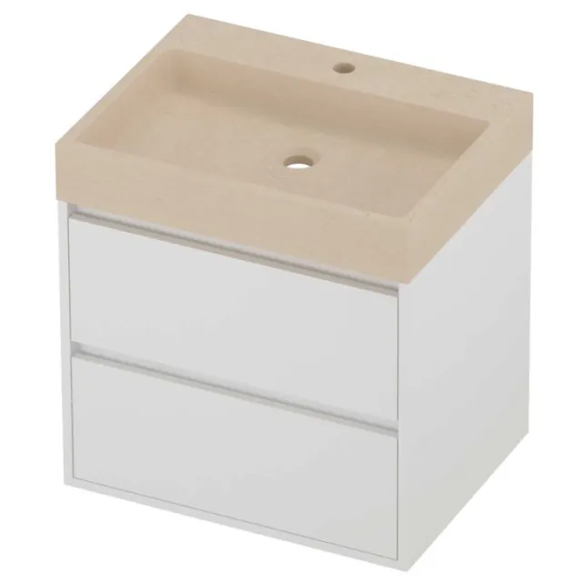 Proline Evoli Badmeubelset Hardsteen Loft 1 Kraangat Greeploos 60x46x62 cm Sand Stone Mat White Mat Wit