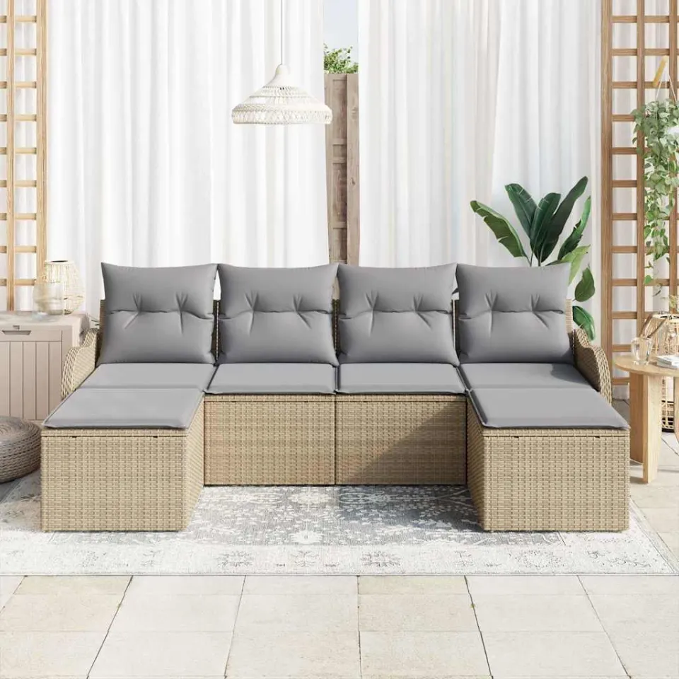 vidaXL Tuin Sofa Set 6 st Beige en Licht Grijs poly rattan, foto 3