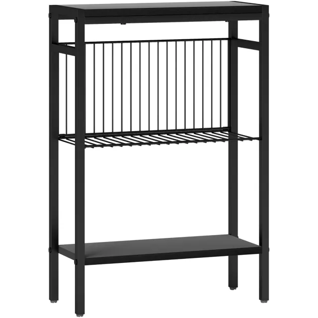 Homona Bijzettafel met 3 niveaus - Industrieel design met houtlook - Met verstelbare voetjes - 43 x 18 x 62,5 cm - Zwart