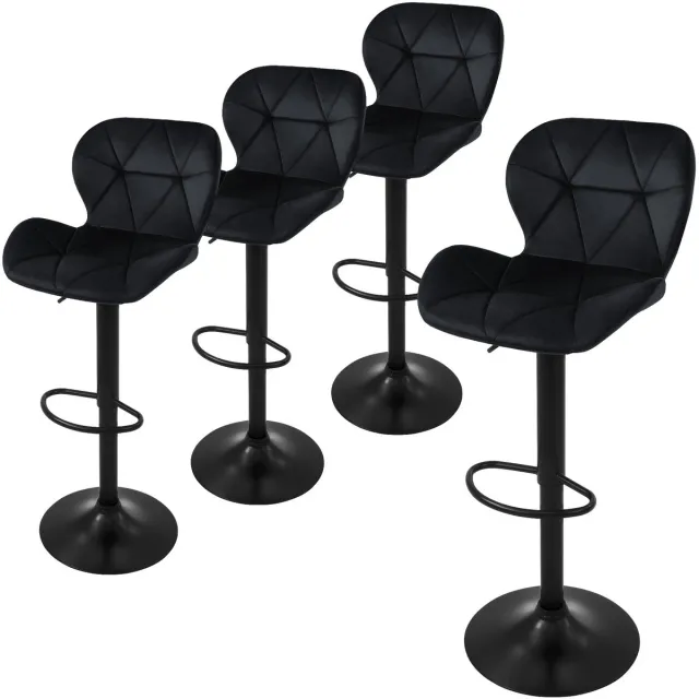 ml-design barkruk set van 4, fluwelen bekleding, zwart, gestoffeerde barkruk met rugleuning en voetensteun, baliekruk in hoogte verstelbaar 63-83cm, 360° draaibaar, bistrostoel draaistoel barstoelen