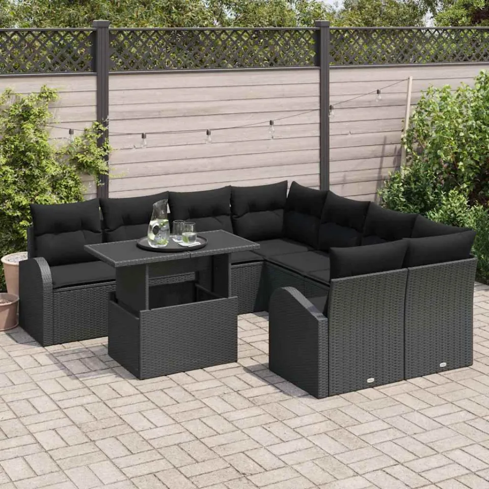 vidaXL Tuin Sofa Set 9 st Zwart poly rattan, foto 3
