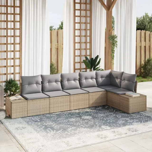 vidaXL Tuin Sofa Set 6 st Beige en Grijs poly rattan, foto 2