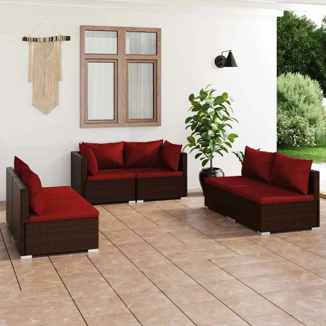 vidaXL 6-delige Loungeset met kussens poly rattan bruin, foto 2