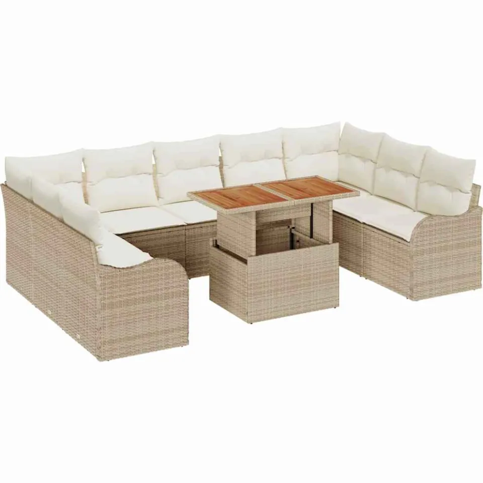 vidaXL Tuin Sofa Set 10 st Beige Poly riet
