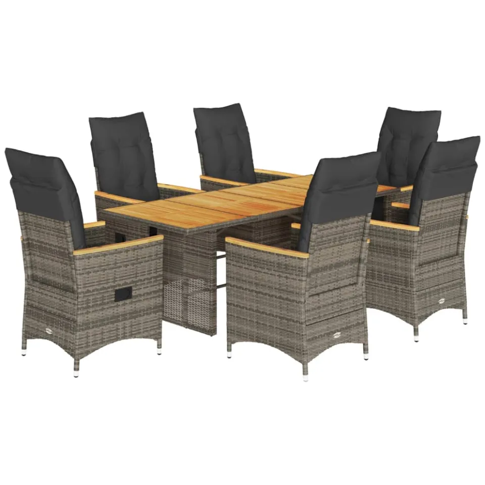 vidaXL 7-delige Tuinset met kussens poly rattan grijs