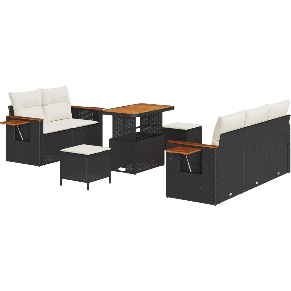 vidaXL Tuinbankenset 8 st Zwart poly rattan