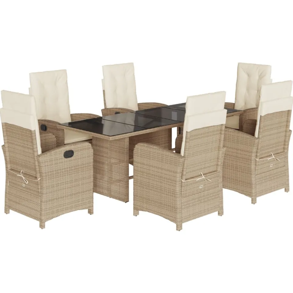 vidaXL 7-delige Tuinset met kussens poly rattan beige, foto 3