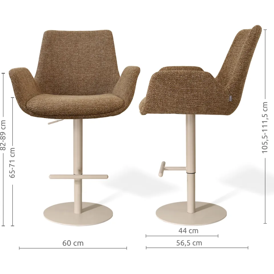Nolon Niva-Eef draaibare tulp barkruk bruin blend - verstelbaar - beige onderstel