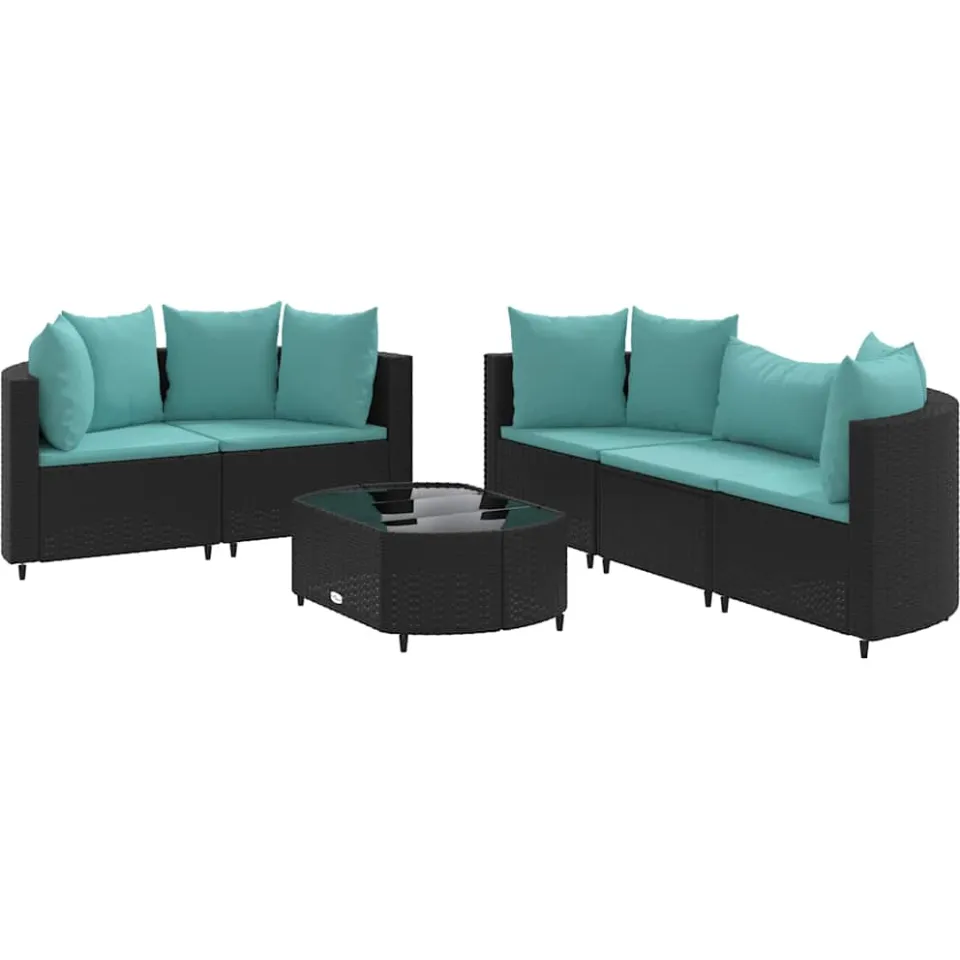 vidaXL 6-delige Loungeset met kussens poly rattan zwart, foto 3