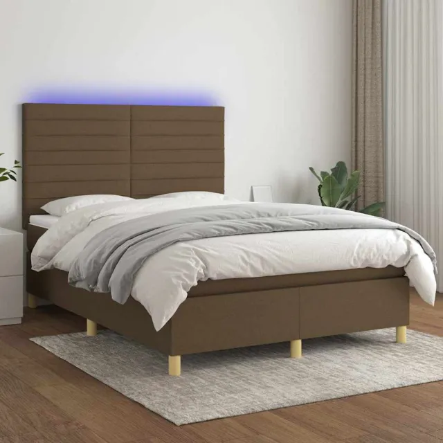 vidaXL Boxspring met matras en LED stof donkerbruin 140x200 cm