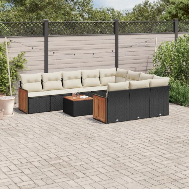 vidaXL 11-delige Loungeset met kussens poly rattan zwart, foto 2