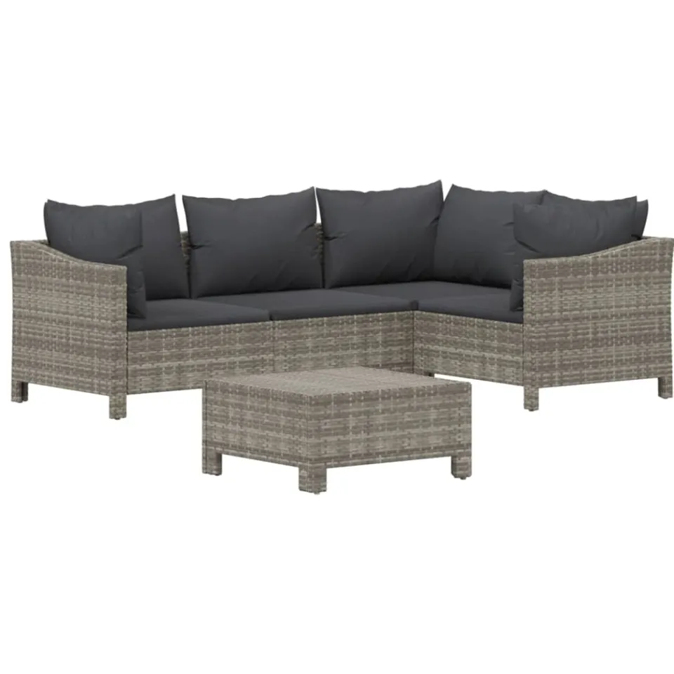 vidaXL 5-delige Loungeset met kussens poly rattan grijs