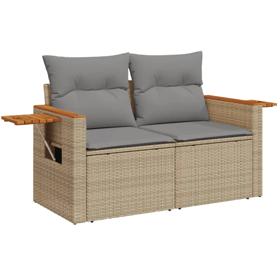 vidaXL 7-delige Loungeset met kussens poly rattan beige