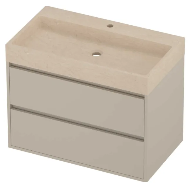 Proline Evoli Badmeubelset Hardsteen Loft 1 Kraangat Greeploos 80x46x62 cm Sand Stone Soft Linen Beige