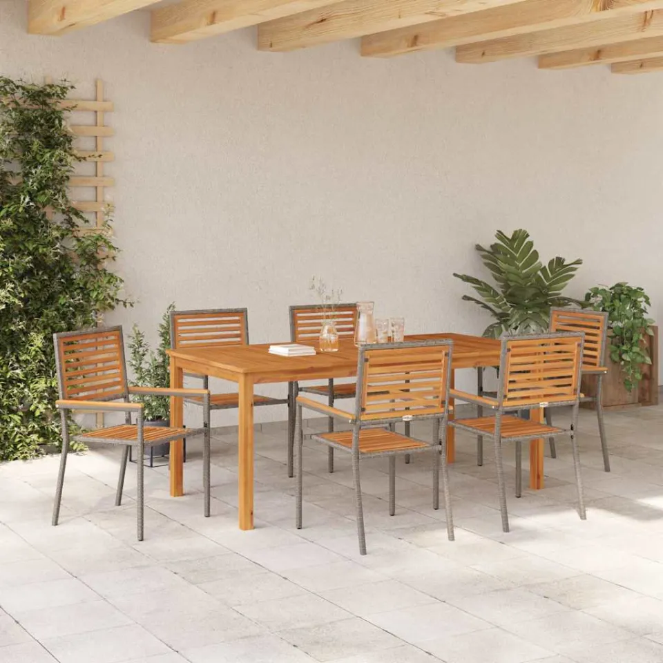vidaXL Tuin eettafelset 7 st Grijs Massief Acaciahout, foto 3