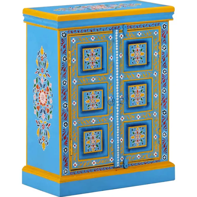 vidaXL Wandkast handgeschilderd massief mangohout turquoise