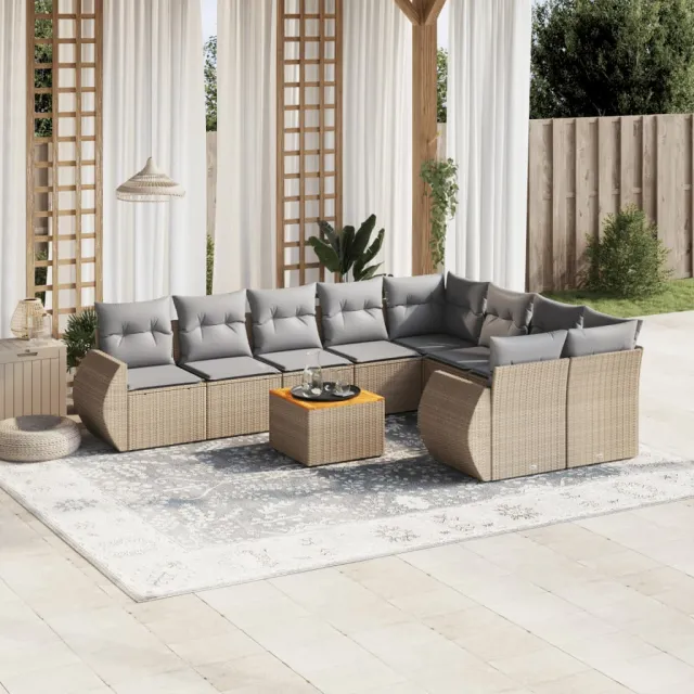 vidaXL 10-delige Loungeset met kussens poly rattan beige, foto 2
