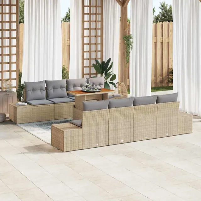 vidaXL Tuin Sofa Set 9 st Beige Poly riet, foto 2