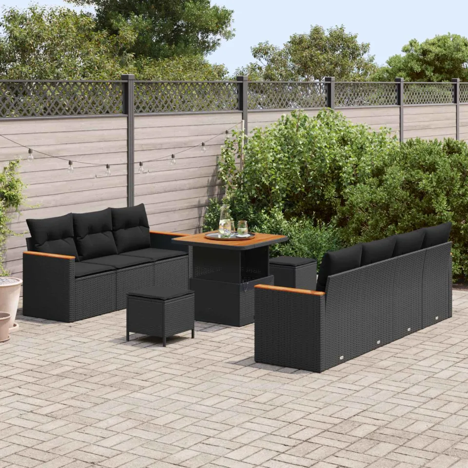 vidaXL Tuin Sofa Set met kussen met opslag 10 pcs Zwart poly rattan