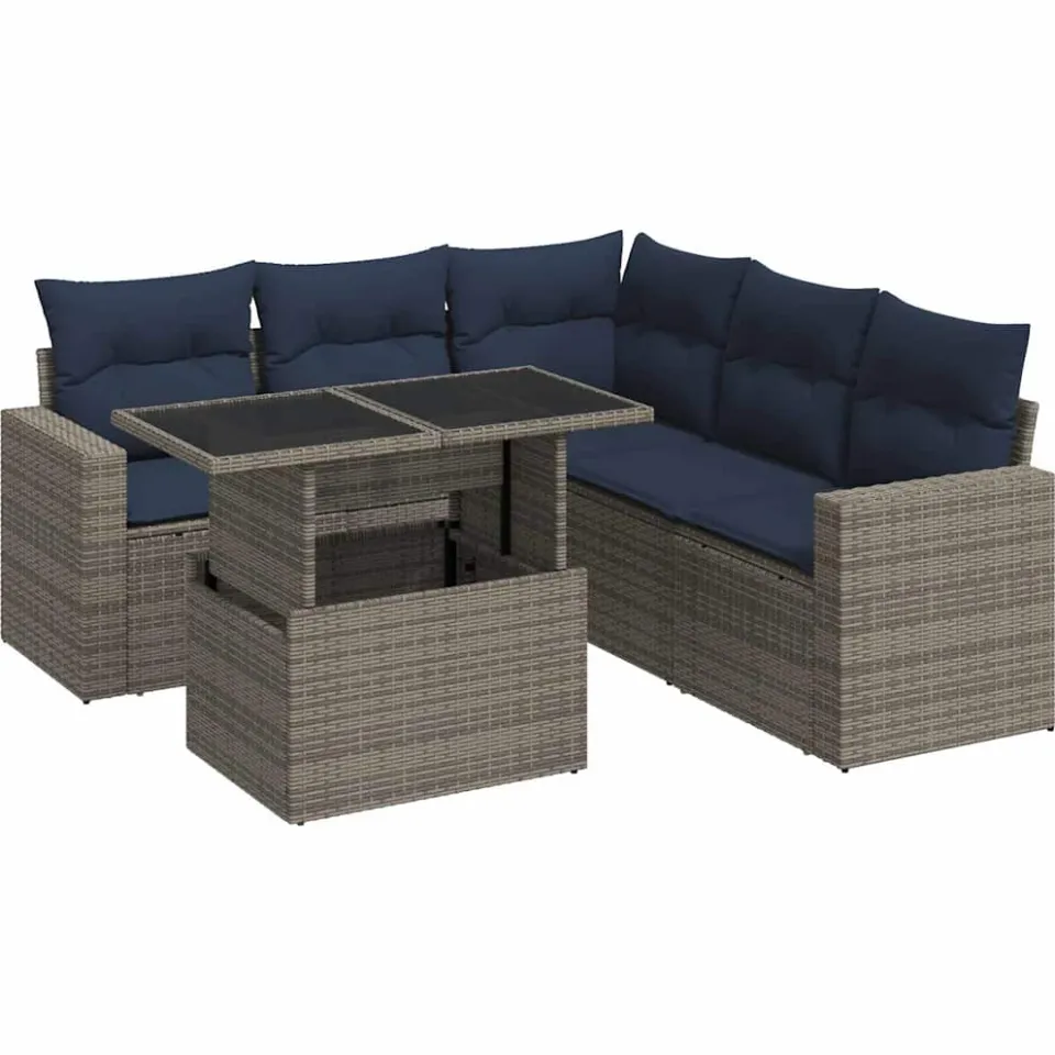 vidaXL 6-delige Loungeset met kussens poly rattan acacia grijs, foto 3
