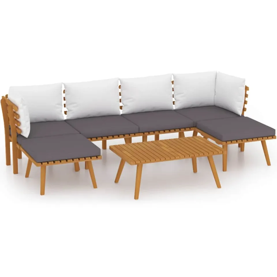 vidaXL 7-delige Loungeset met kussens massief acaciahout bruin, foto 3