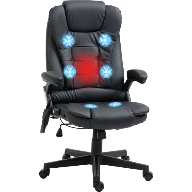 Lunpog Verwarmde massagestoel - ergonomische bureaustoel - verstelbare rugleuning, in hoogte verstelbaar -lendensteun en voetsteun - zwart Noir