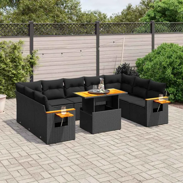 vidaXL 11-delige Loungeset met kussens poly rattan zwart, foto 2