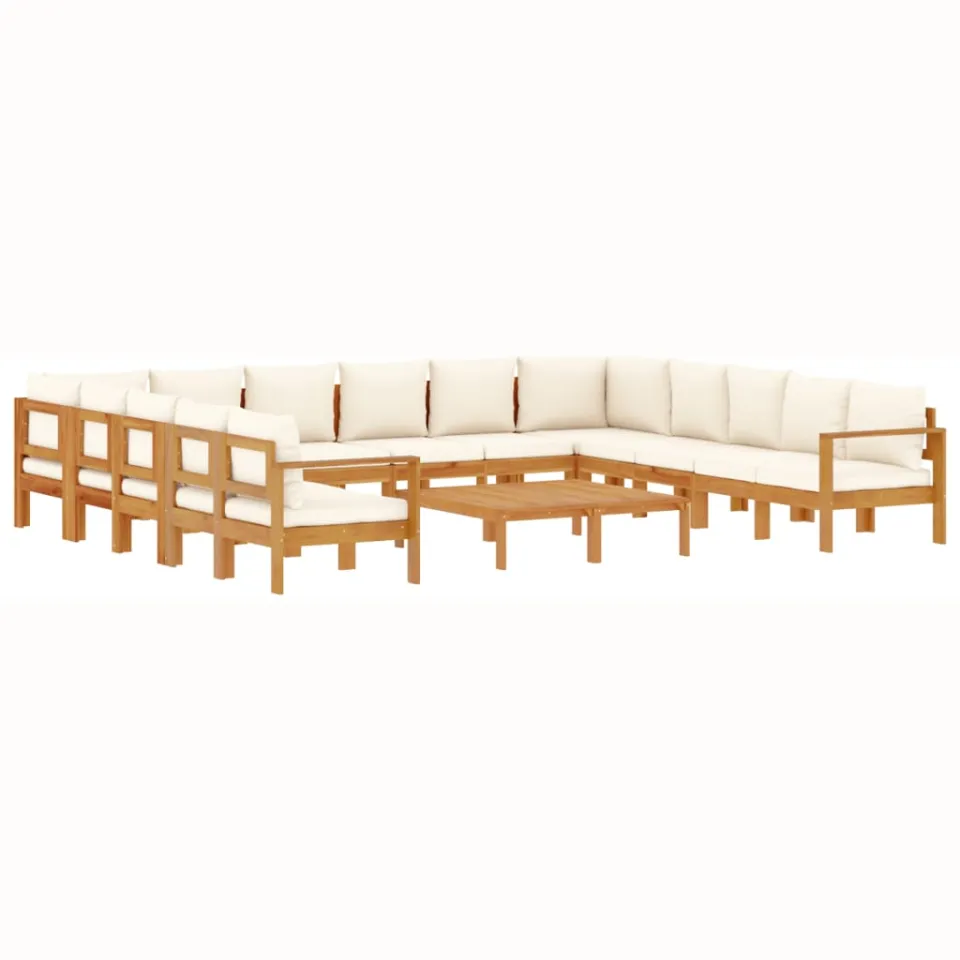vidaXL 10-delige Loungeset met kussens massief acaciahout Crème