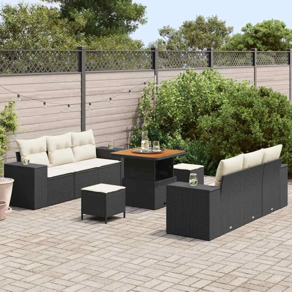 vidaXL Tuin Sofa Set 9 st Zwart Poly riet, foto 3