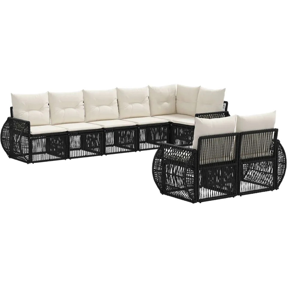 vidaXL Tuinbankenset 8 st 8-zits Zwart en Cream Wit poly rattan, foto 3