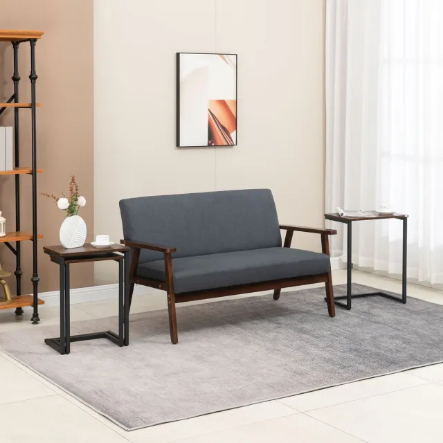 MIVRAY Bijzettafel Set - C Vormige Nesttafels In Industrieel Design - Ruimtebesparend Voor Woonkamer En Slaapkamer - Bruin Hout Metaal