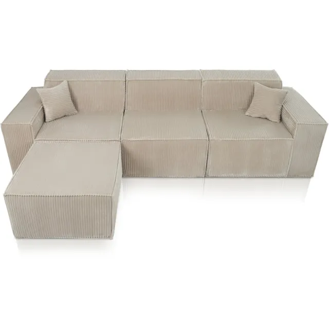 Popsofa Beat Hoekbank Ribstof Beige