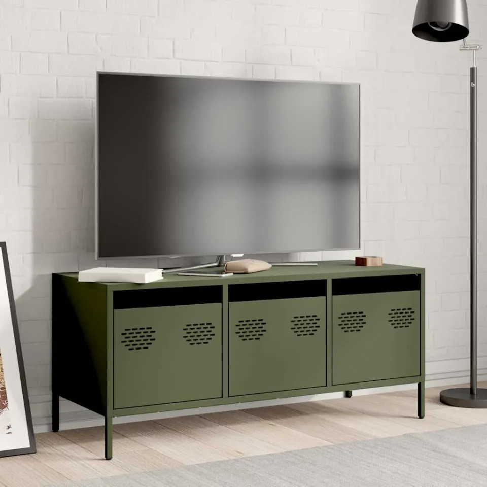 vidaXL Tv-meubel 101,5x39x43,5 cm koudgewalst staal olijfgroen, foto 2