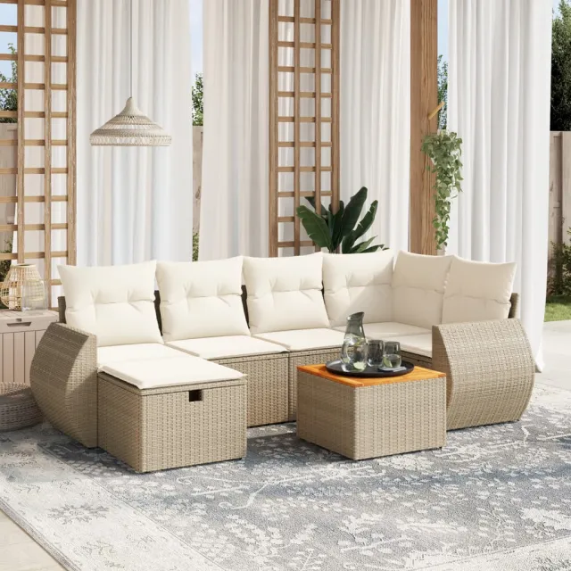 vidaXL 7-delige Loungeset met kussens poly rattan beige, foto 2